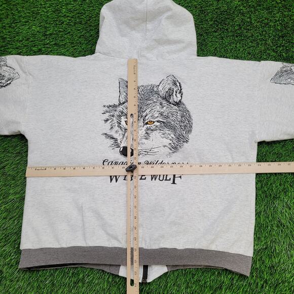 Vintage Wolf AOP Zip Hoodie Jacket Large 24x22 Baggy Gray - Picture 6 of 15